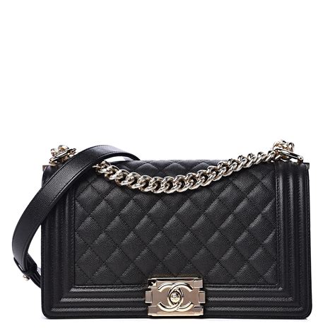 CHANEL Caviar Chevron Quilted Mini Boy Flap Black